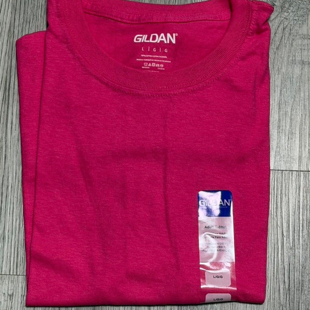 Gildan Mens Pink Cotton T-Shirt Short Sleeve Crew Neck Solid Tee Size L NEW